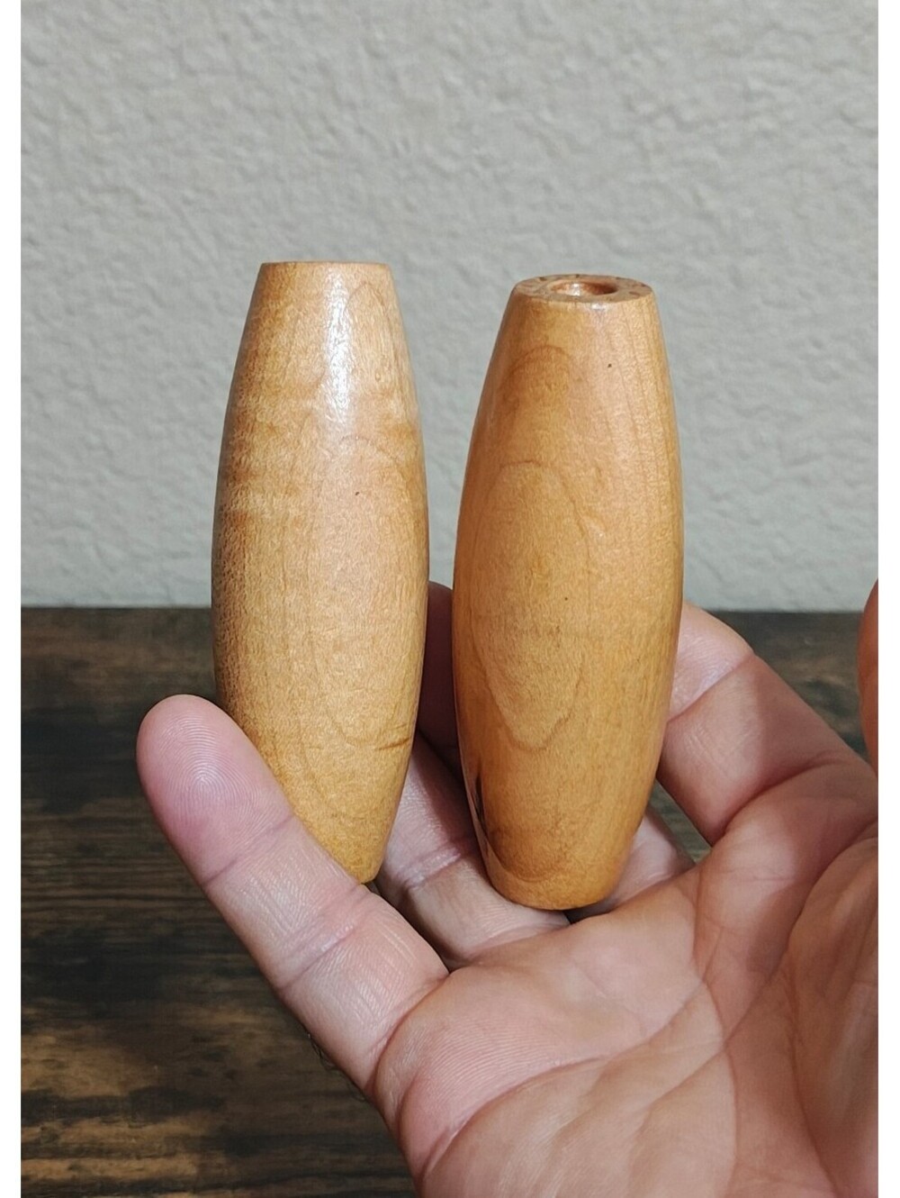 1960s/70s Set Of 2 Wooden Bowling Pins From The Classic Aurora Skittle-Bowl Game